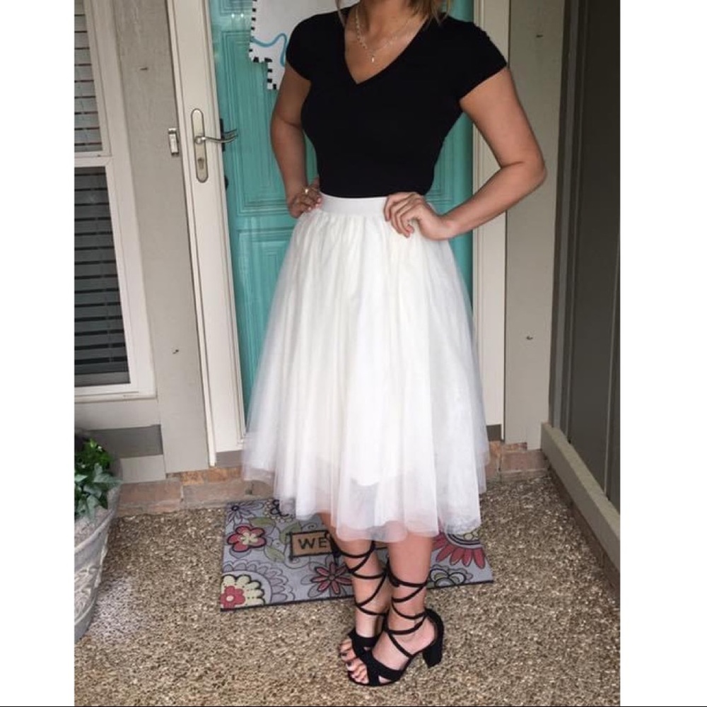 White Tulle Midi Skirt